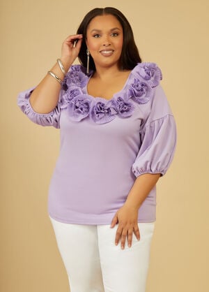 Pleated Rosette Knit Top, Viola image number 0
