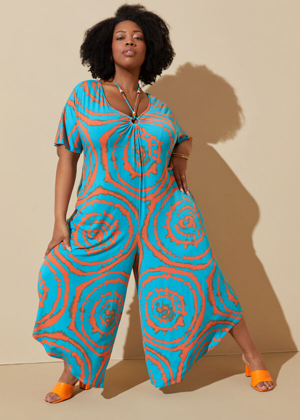 Printed Bead Embellished Jumpsuit, Multi image number 0