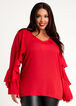 Woven Ruffle Flare Sleeve Top, Red image number 0