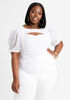 Ruched Cutout Mesh Top, White image number 0