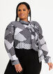 Patchwork Tie Neck Blouse, Black White image number 2