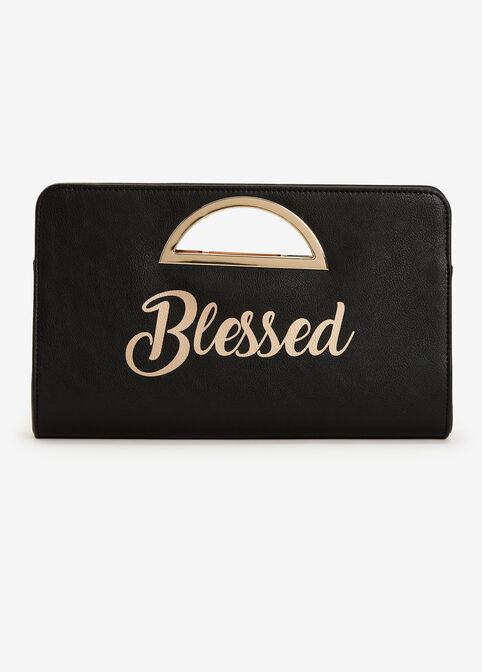 Blessed Faux Leather Cutout Clutch, Black image number 0