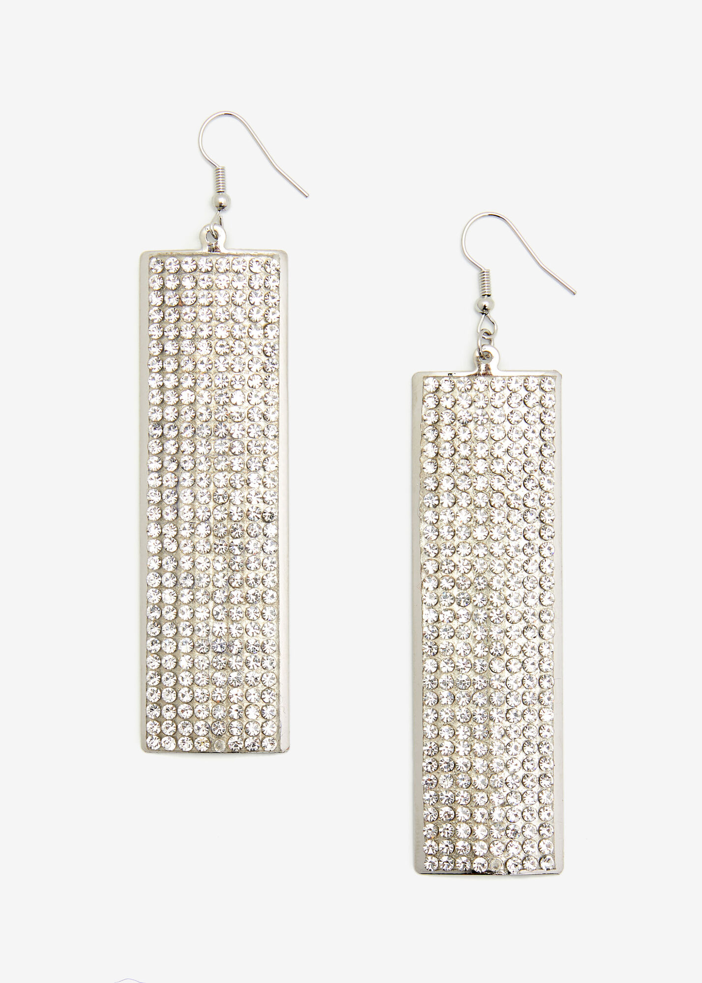 Pendant earrings - Metal, resin & strass, silver, black & crystal — Fashion