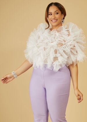 Ruffled Organza Top, White image number 0