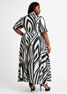 Abstract Wrap Flared Maxi Dress, Black White image number 1