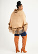 Knit Hooded Faux Fur Trim Ruana, Camel Taupe image number 1