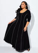 Paneled Stretch Knit Maxi Dress, Black White image number 2
