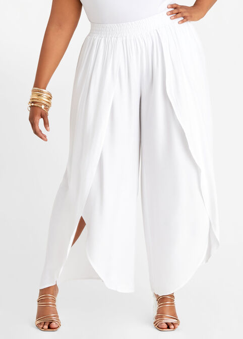 Wrap High Waist Wide Leg Pant, White image number 0
