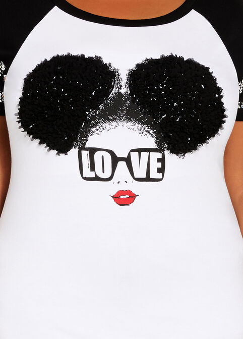 Love Red Lip Afro Puff Graphic Tee, White image number 1