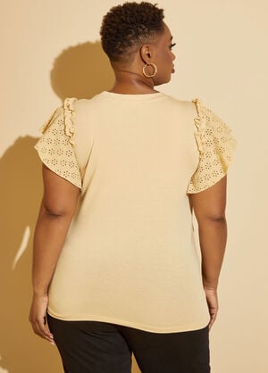 Embroidered Sleeve Graphic Tee, Tan image number 1