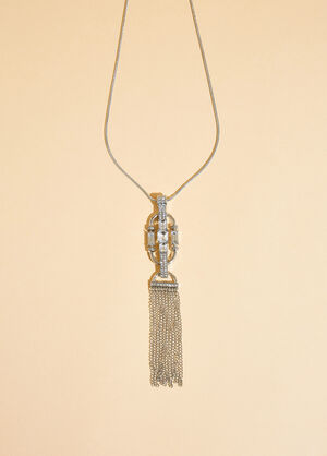 Fringed Crystal Pendant Necklace, Silver image number 1