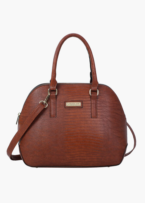 Shop Luxe Designer London Fog Carolina Lizard Logo Satchel Handbag image number 0