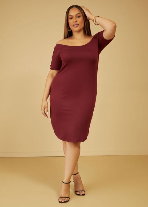 Lattice T Shirt Dress, Burgundy image number 0