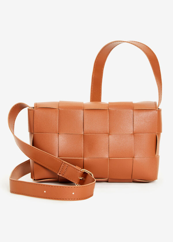 Basketweave Faux Leather Crossbody, Camel Taupe image number 1