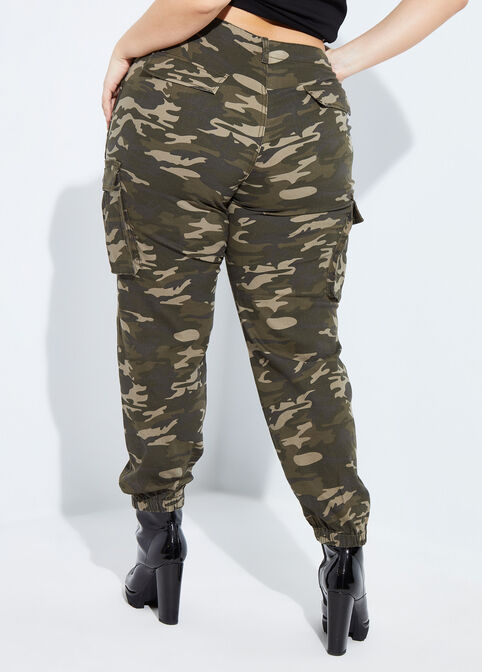 Camo Print Cargo Joggers, Olive image number 1