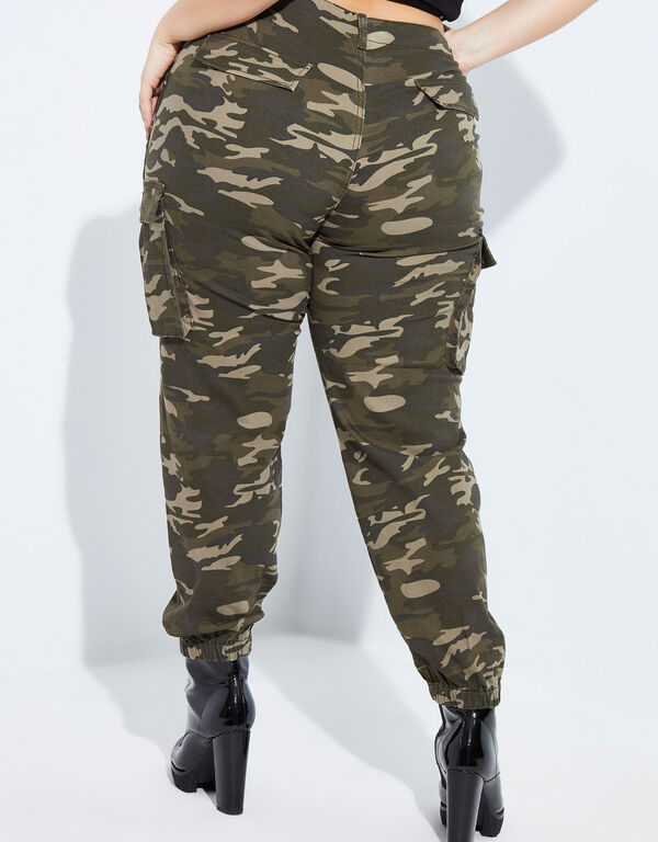 Camo Print Cargo Joggers, Olive image number 1