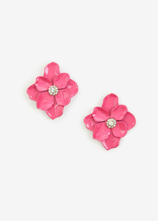 Crystal Floral Earrings, Fandango Pink image number 1