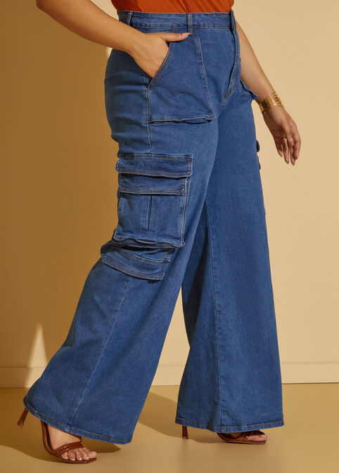 High Waist Cargo Jeans, Blue image number 2
