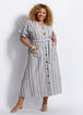 Belted Striped Linen Maxi Dress, Black Combo image number 0