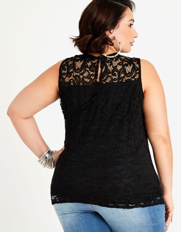 Lace Sleeveless Top, Black image number 1