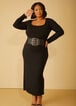 Stretch Knit Bodycon Maxi Dress, Black image number 3