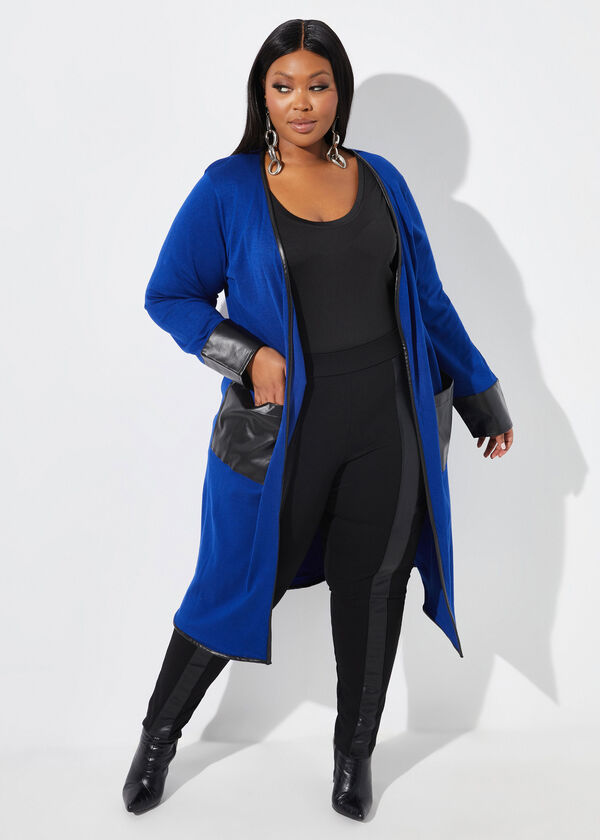 Faux Leather Trimmed Duster, Sodalite image number 0