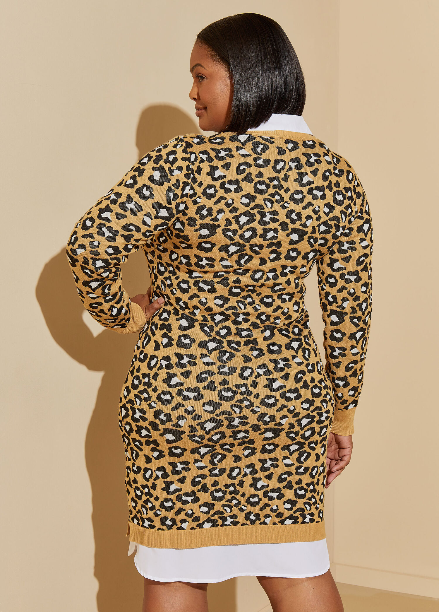 Plus Size Sweater Dress Layered Plus Size Leopard Knit Dress
