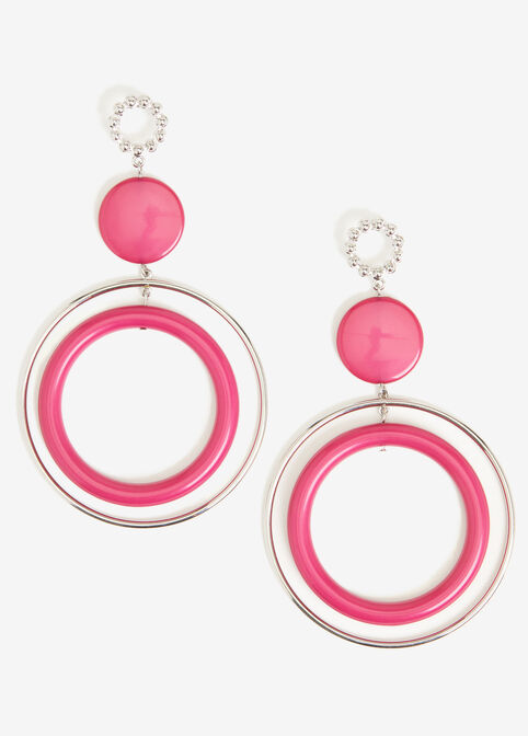 Oversized Ring Drop Earrings, Fuchsia Red image number 0