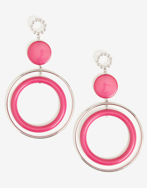 Oversized Ring Drop Earrings, Fuchsia Red image number 0