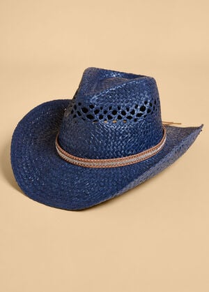 Embellished Woven Straw Cowboy Hat, Blue image number 0