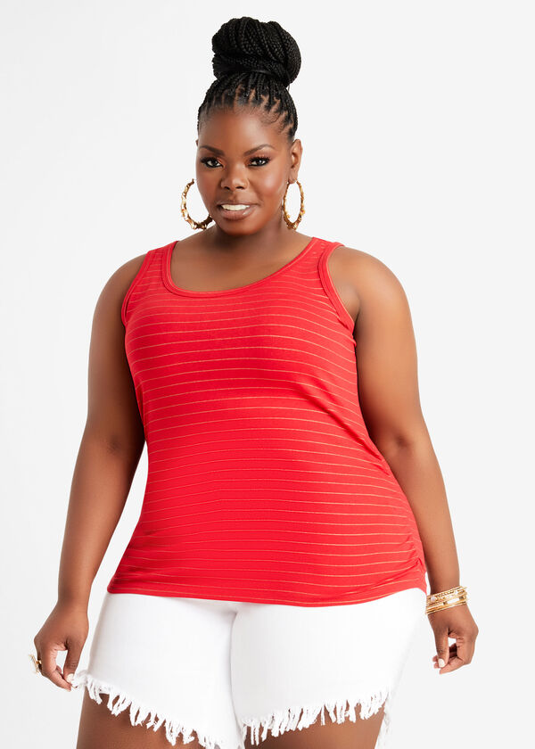 Sleeveless Ruched Side Tank Top, Tango Red image number 0