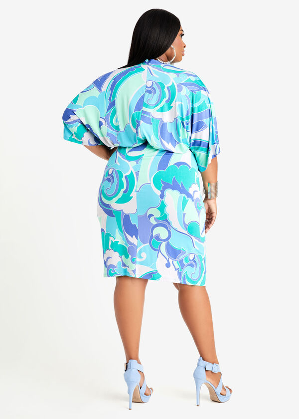Abstract Kimono Sleeve Dress, SCUBA BLUE image number 1
