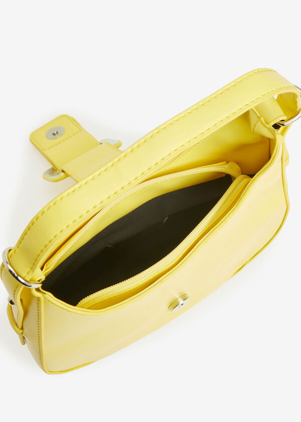 Buckled Faux Leather Shoulder Bag, Yellow image number 2