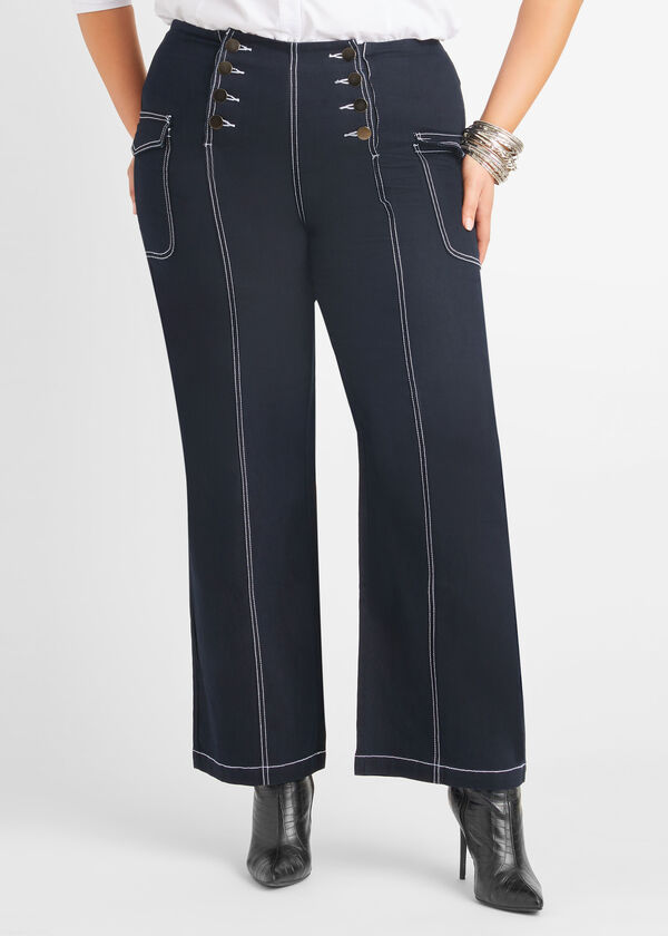Sailor Button Wide Leg Jeans, Black Combo image number 0