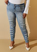 Distressed Paneled Skinny Jeans, Classic Blue image number 0