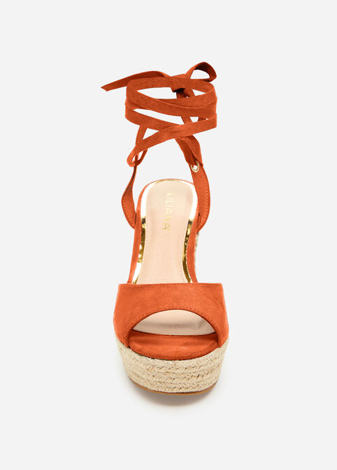 Lace Up Medium Width Wedges, Tan image number 4
