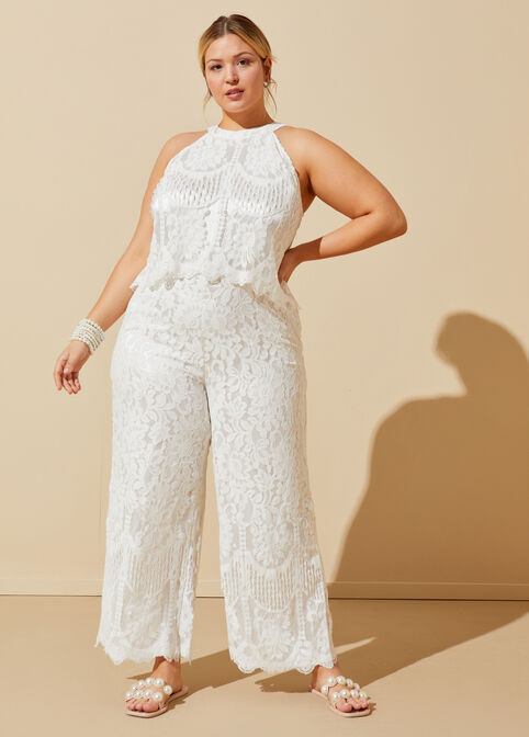 Layered Corded Lace Jumpsuit, Egret image number 0