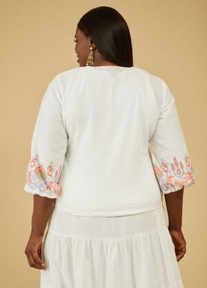 Printed Linen Blend Top, White image number 1