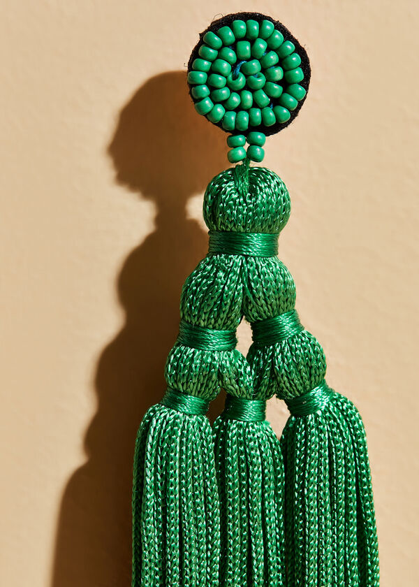Bead And Tasseled Earrings, Abundant Green image number 1