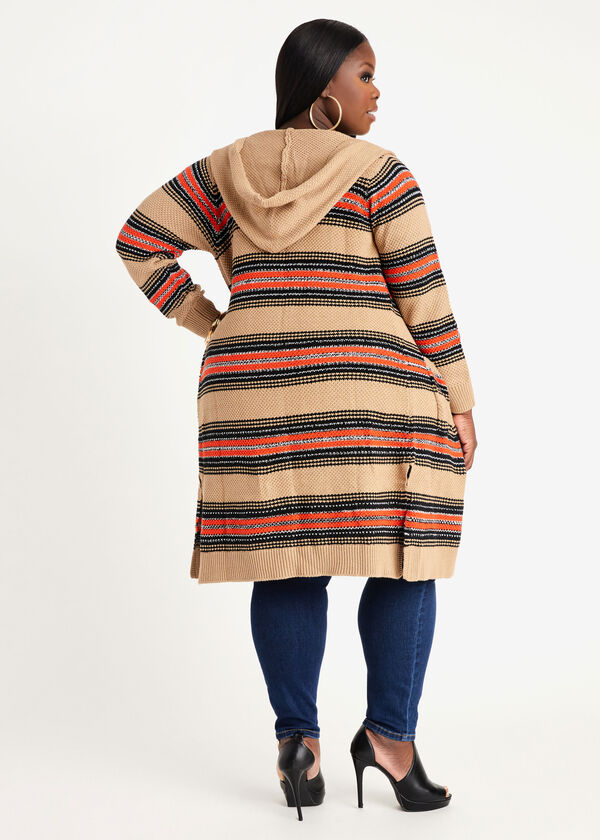 Hooded Striped Knit Cardigan, CORNSTALK image number 1