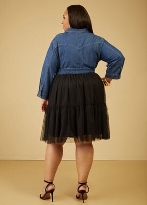 Tulle And Chambray Shirtdress, Black image number 1