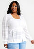 Belted Balloon Sleeve Cardigan, White image number 0