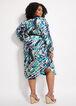 Belted Abstract Sateen Dress, Estate Blue image number 1