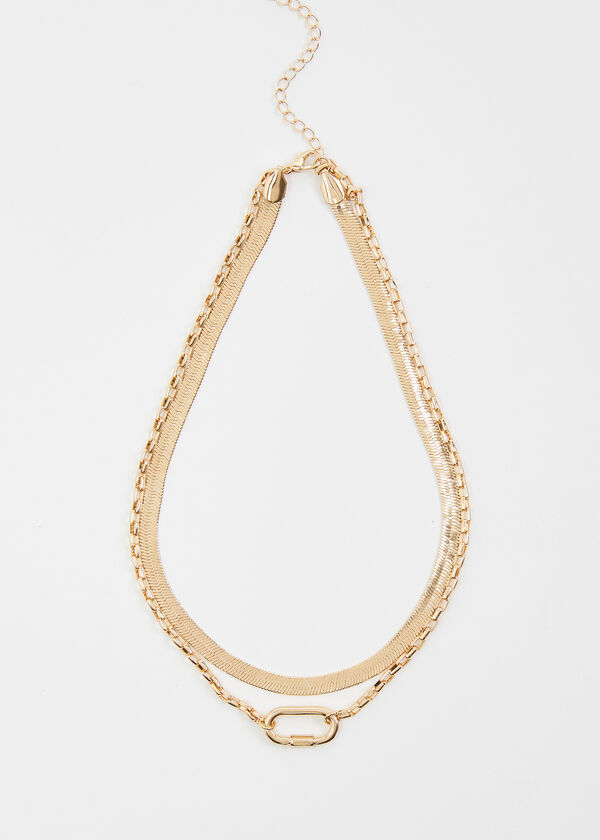 Layered Herringbone Necklace, Gold image number 0