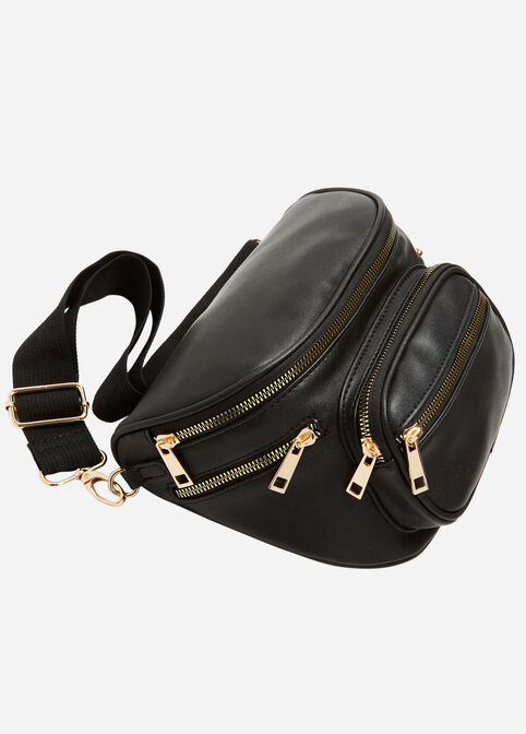 Oversize Faux Leather Fanny Pack, Black image number 2