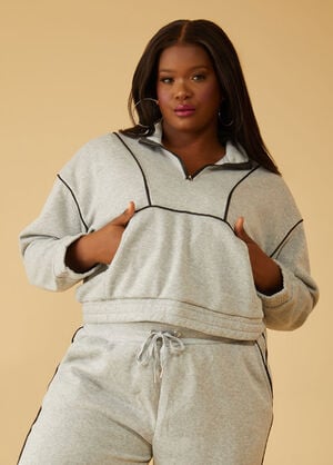 Piped Fleece Pullover, Heather Grey image number 0