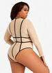 Mesh Plunge Neck Lingerie Bodysuit, Nude image number 1