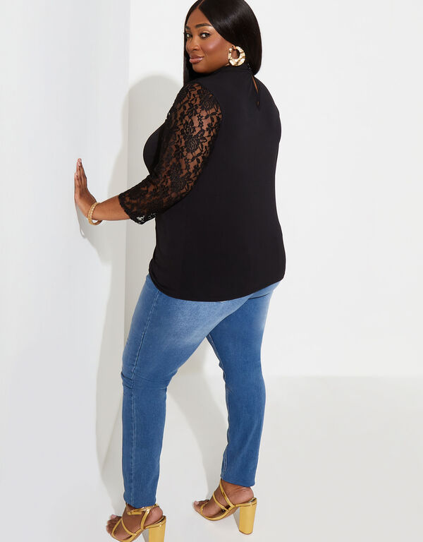 Cutout Lace Paneled Top, Black image number 1
