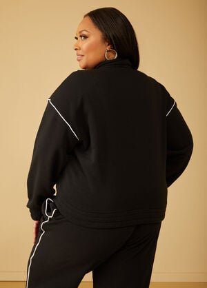 Piped Fleece Pullover, Black image number 1