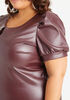 Puff Sleeve Faux Leather Top, Burgundy image number 2